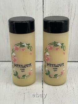 2 Pavlova Paris 1922 Perfumed Dusting Powder Payot 4 oz Bottles Vintage Partial