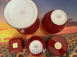 3 Cinnabar limited edition Red Jar Style Vases Plus Dusting powder And Perfume