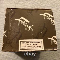 Faberge WOODHUE Bath Powder Perfumed Dusting Body Talc with Puff Vintage NOS