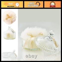 Handmade Lambs Wool Dusting Powder Puff 7x7 with Elegant Crystal Dish Luxury