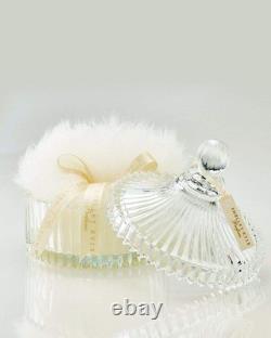 Handmade Lambs Wool Dusting Powder Puff 7x7 with Elegant Crystal Dish Luxury