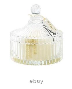 Handmade Lambs Wool Dusting Powder Puff 7x7 with Elegant Crystal Dish Luxury