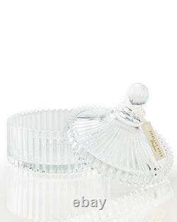 Handmade Lambs Wool Dusting Powder Puff 7x7 with Elegant Crystal Dish Luxury