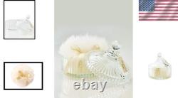 Handmade Lambs Wool Dusting Puff & Crystal Dish Set