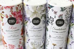 Herb & Root Talc Free Perfumed Body Dusting Powder Set of 3 with Rose, Lavend