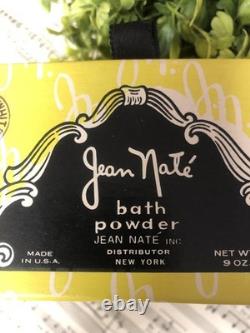 Jean Nate Perfumed Bath Powder Puff Yellow Box Large 9 oz Vintage NOS Dusting