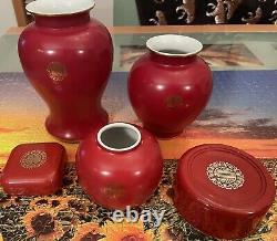 Lot Of 6 Cinnabar Estée Lauder -3 Vases Dusting powder Soap Perfume Container