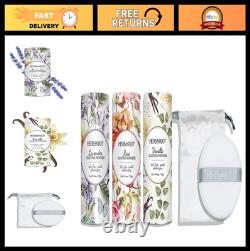 Talc-Free Body Powder Gift Set 3 Scents Lavender, Rose, Vanilla, Large Puff