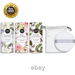 Talc-Free Organic Body Powder Set Lavender, Rose, Vanilla Scents & Puff