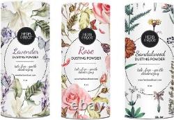 Talc-Free Perfumed Body Dusting Powder Set of 3 Rose, Lavender, Sandalwood