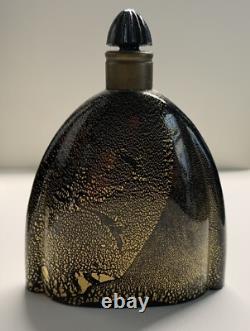 VINTAGE ART DECO LENTHERIC BLACK GLASS/POWDERED GOLD DUST PERFUME BOTTLE 1920s