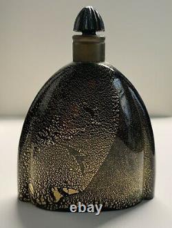 VINTAGE ART DECO LENTHERIC BLACK GLASS/POWDERED GOLD DUST PERFUME BOTTLE, 1920s