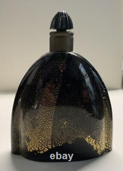 VINTAGE ART DECO LENTHERIC BLACK GLASS/POWDERED GOLD DUST PERFUME BOTTLE 1920s