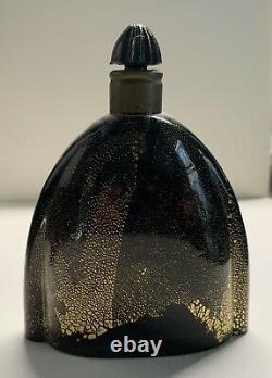 VINTAGE ART DECO LENTHERIC BLACK GLASS/POWDERED GOLD DUST PERFUME BOTTLE, 1920s