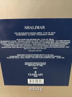VTG Shalimar Guerlain Paris Eau de Toilette, Shower Gel, Dusting Powder Gift Set