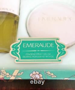 Vintage Coty Emeraude Fragrance Gift Set Cologne Spray 1.5oz Dusting Powder 4oz