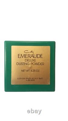 Vintage Emeraude Coty Perfumed Green Flower Box Deluxe Dusting Powder 4.25 oz