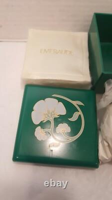 Vintage Emeraude Coty Perfumed Green Flower Box Deluxe Dusting Powder 4.25 oz