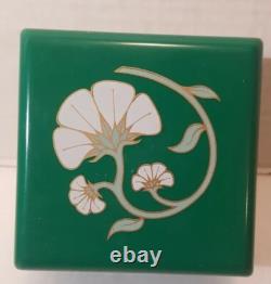 Vintage Emeraude Coty Perfumed Green Flower Box Deluxe Dusting Powder 4.25 oz