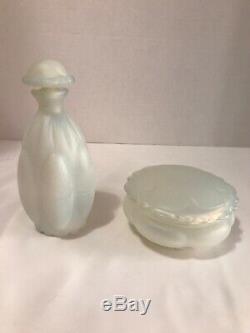 Vintage Waltersperger Opalescent Perfume Bottle And Dust Powder Bowl