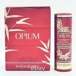 Vintage YSL Opium Gift Set 2pc 1.6oz Perfume Spray. 7oz Dusting Powder New Box