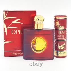 Vintage YSL Opium Gift Set 2pc 1.6oz Perfume Spray. 7oz Dusting Powder New Box