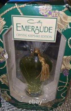 Vtg Coty EMERAUDE Set Crystal Keepsake Cologne Spray & Brilliant Facets Powder