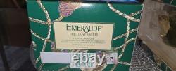 Vtg Coty EMERAUDE Set Crystal Keepsake Cologne Spray & Brilliant Facets Powder