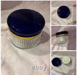 Vtg Victoria Perfumed Dusting Powder 2.5 Victoria's Secret & Blue Glass Decanter