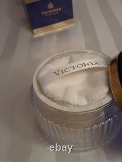 Vtg Victoria Perfumed Dusting Powder 2.5 Victoria's Secret & Blue Glass Decanter